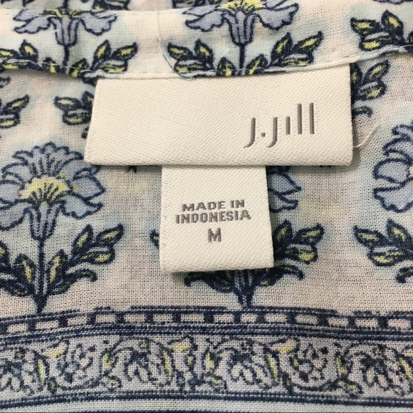 J.Jill Tunic Top Overlay Size Medium Blue Floral Soft V-Neck Long Flowy Boho - Picture 7 of 9